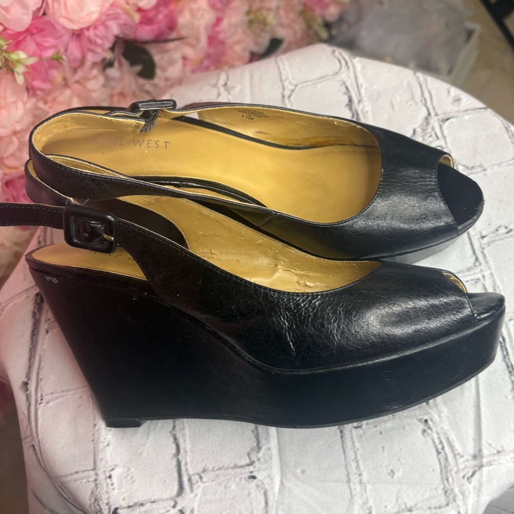 Nine West Black Wedge Sandals